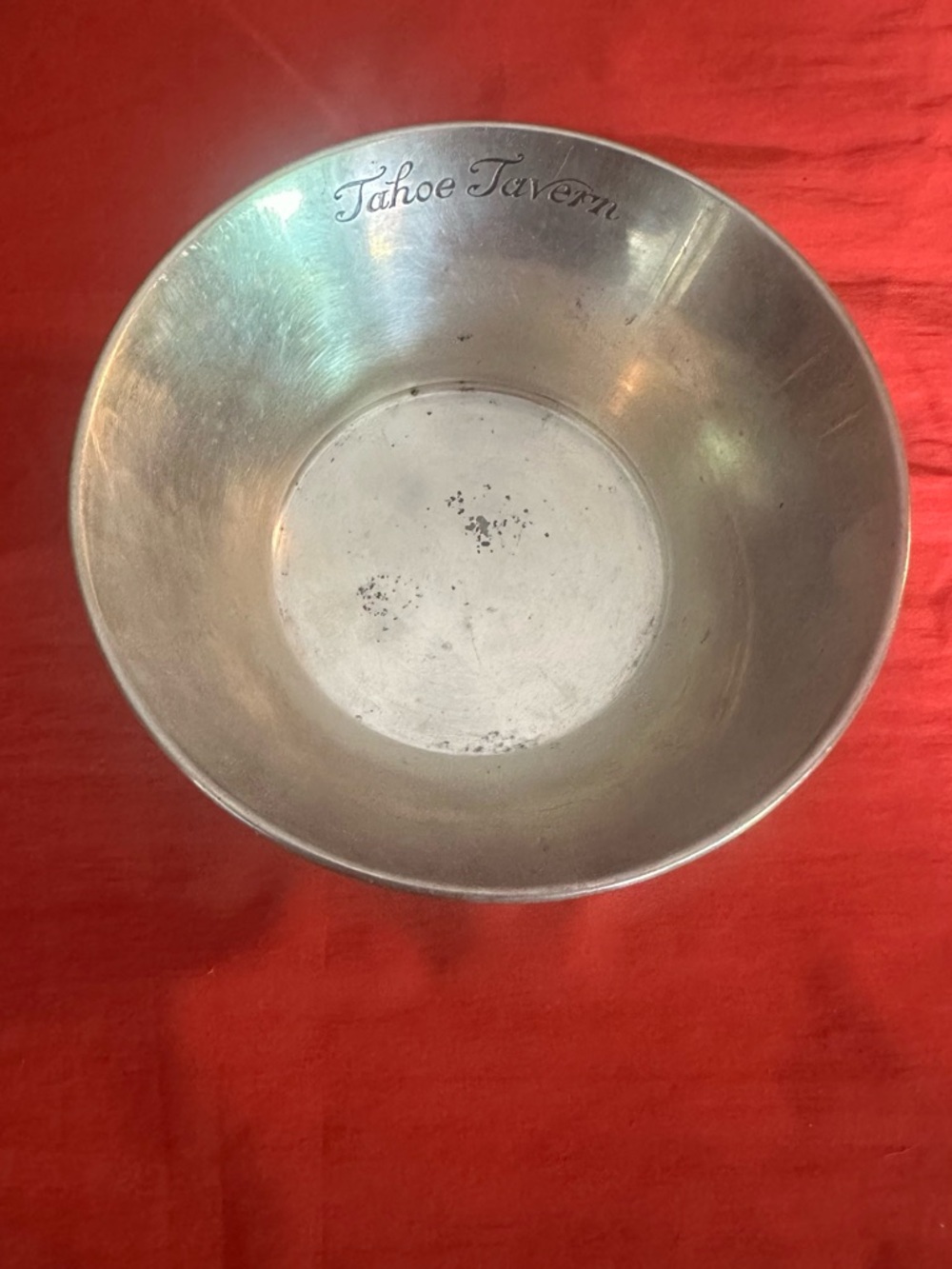 Tahoe Tavern Engraved Metal Bowl - Silver